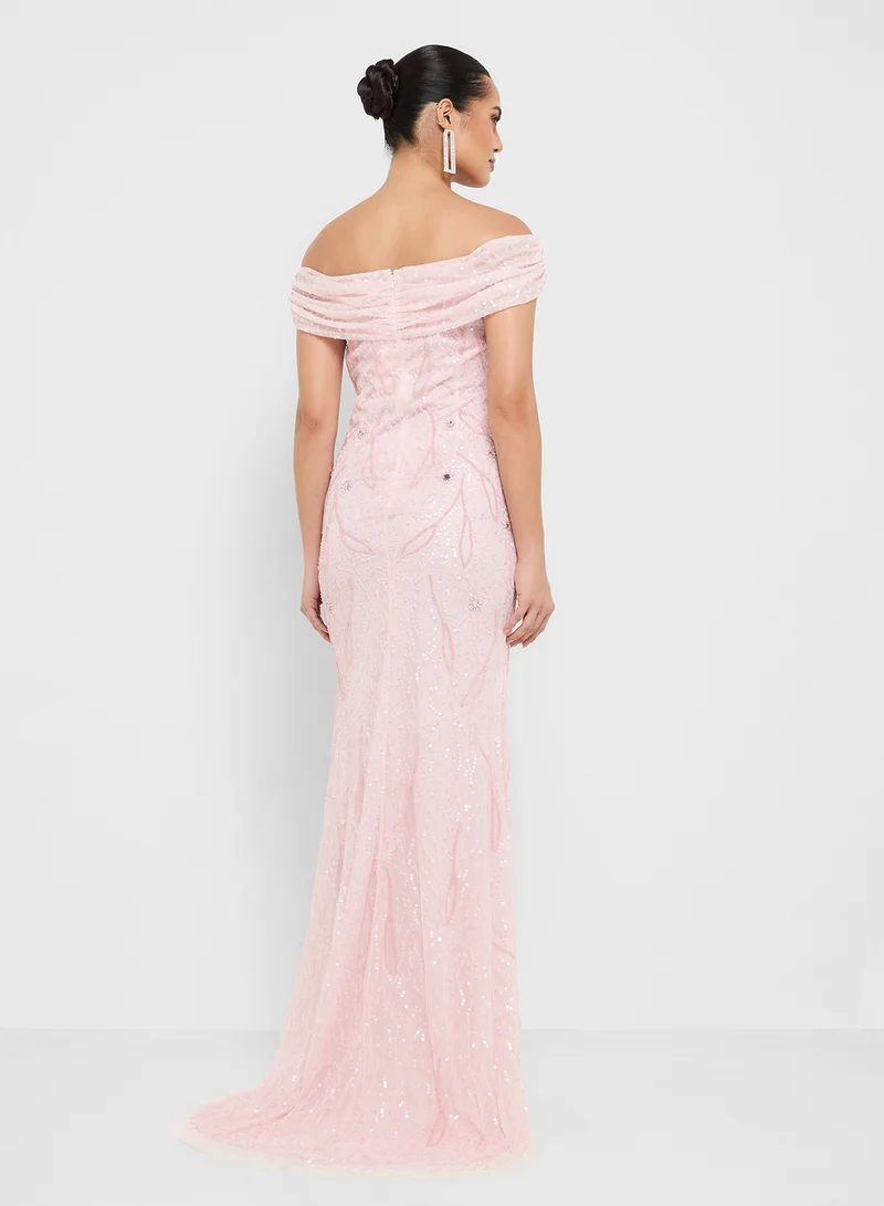 Namshi x Off Shoulder Bead Embellished Evening Dress