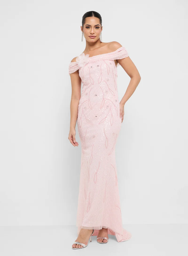 Namshi x Off Shoulder Bead Embellished Evening Dress