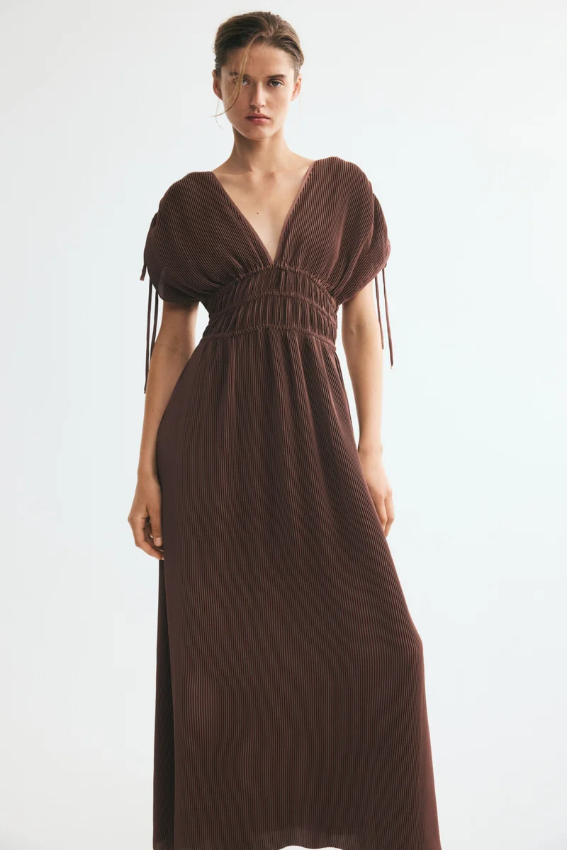 Crinkled drawstring-detail dress