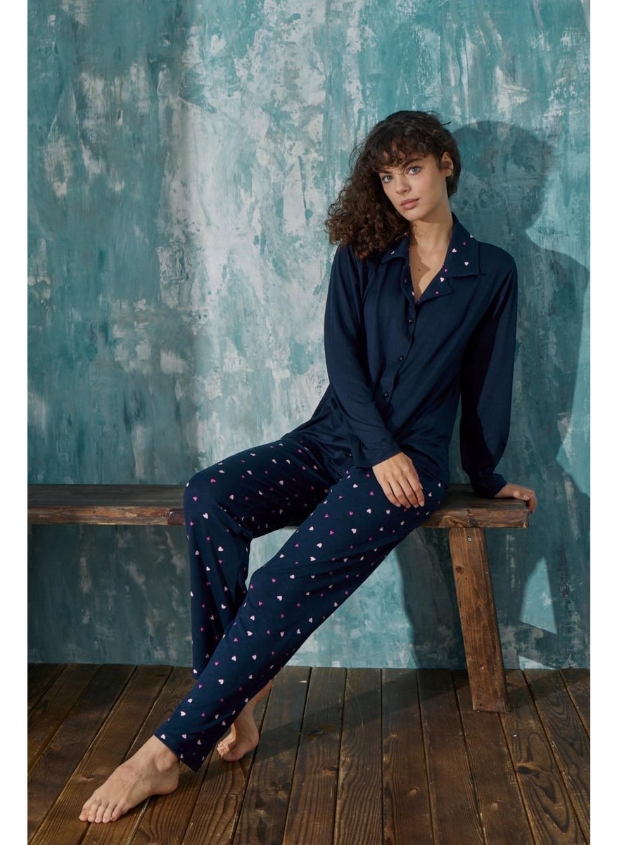 Bie's Women's Shirt Collar Front Buttoned Seasonal Long Sleeve Milan Pajama Set  - Image 3