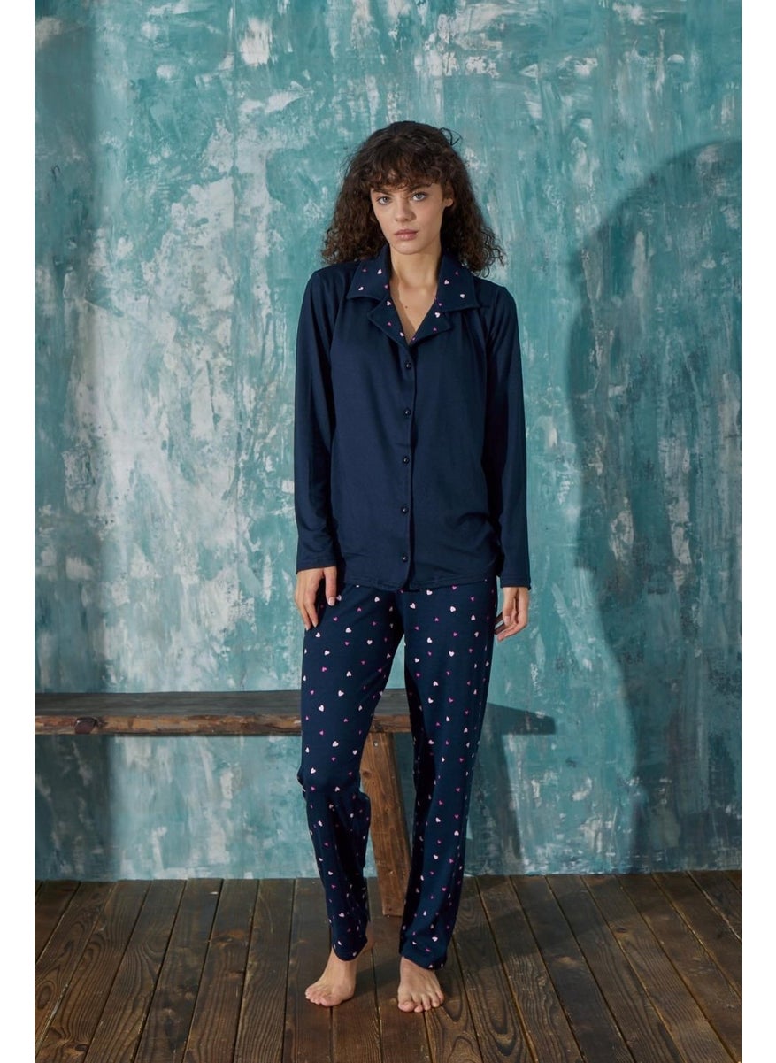 Bie's Women's Shirt Collar Front Buttoned Seasonal Long Sleeve Milan Pajama Set  - Image 1
