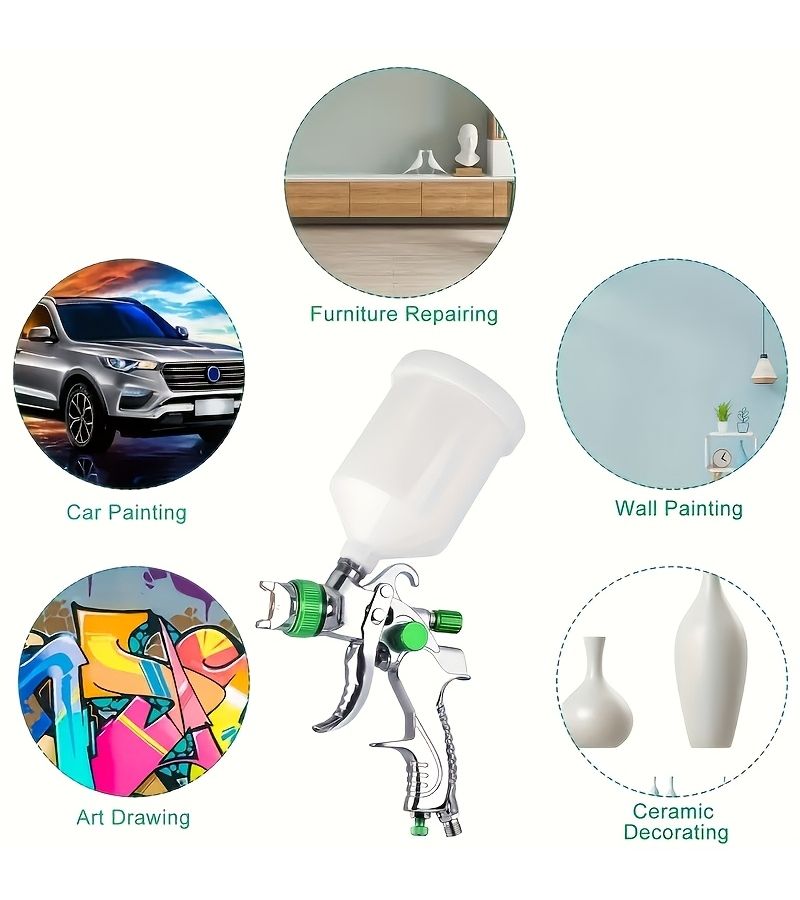 مسدس رش HVLP هوائي 1.4 1.7 2.0 ملم فوهات كوب 600cc مع مقياس ضغط - Image 2