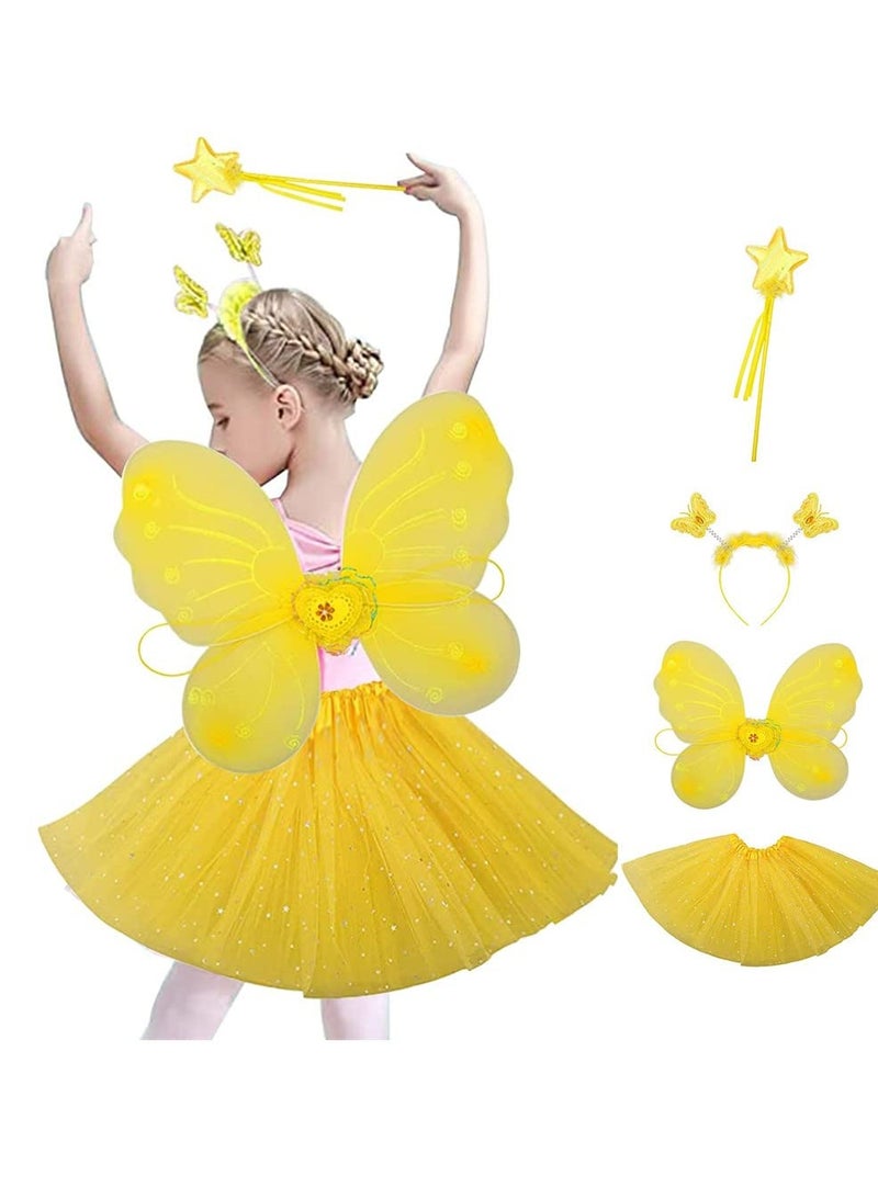 Fairy Costume Set for Girls with erfly Wings, Headband & Tutu Dress - Perfect for Birthday Parties & Holidays, Pack of 4 - Image 1