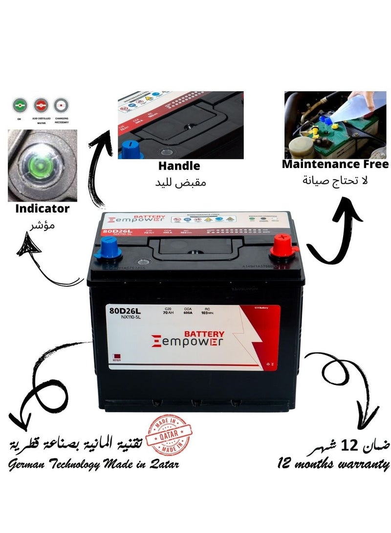 Generic 12 Months Warranty EmPower Battery 45Ah 12V 55B24LS NS60LS German Technology made in Qatar  - Image 3