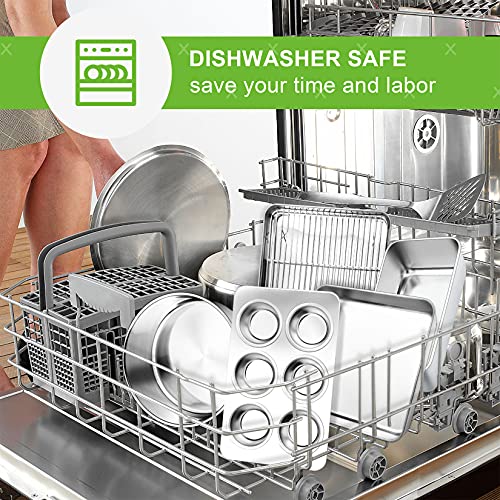 P&P CHEF مجموعة صواني فرن التوست الصغيرة من P&P CHEF المكونة من 6 قطع، مجموعة أدوات الخبز المصنوعة من الفولاذ المقاوم للصدأ، صينية فرن التوست مع رف، صينية كعكة مربعة/دائرية، صينية خبز وصينية مافن، غير سامة وسهلة التنظيف - Image 3