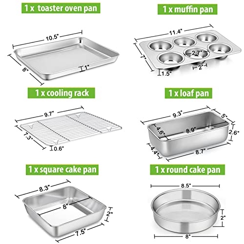P&P CHEF مجموعة صواني فرن التوست الصغيرة من P&P CHEF المكونة من 6 قطع، مجموعة أدوات الخبز المصنوعة من الفولاذ المقاوم للصدأ، صينية فرن التوست مع رف، صينية كعكة مربعة/دائرية، صينية خبز وصينية مافن، غير سامة وسهلة التنظيف - Image 2