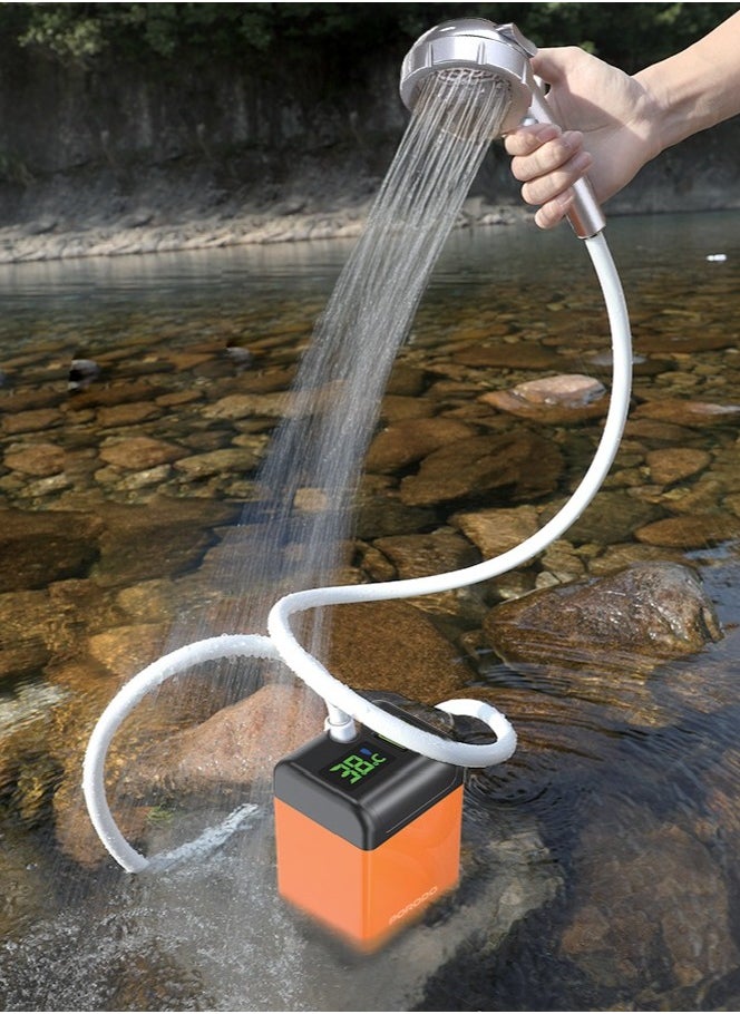 Portable Electric Shower Pump with Bidet Attachment and temperature Display / Multiple Shower Modes / Compact and Lightweight for Camping and Outdoor - Orange