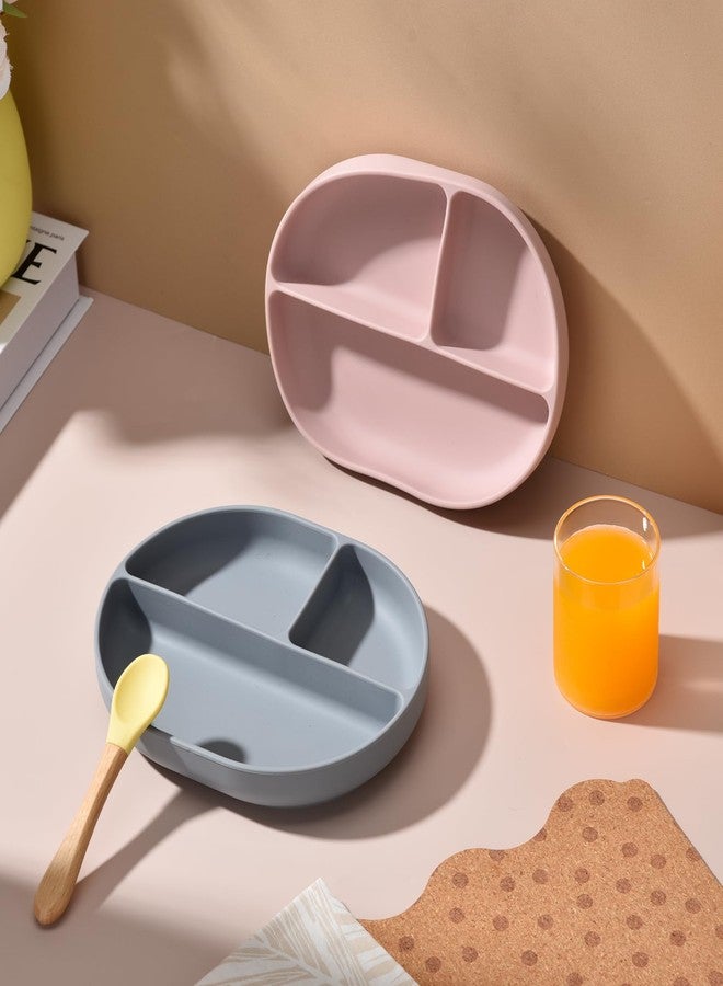Imagination Junction Silicone Plate Set, 100% food-grade silicone material, with suction cups at the bottom, Baby Led Weaning Supplies (Grey, pink) - Image 5
