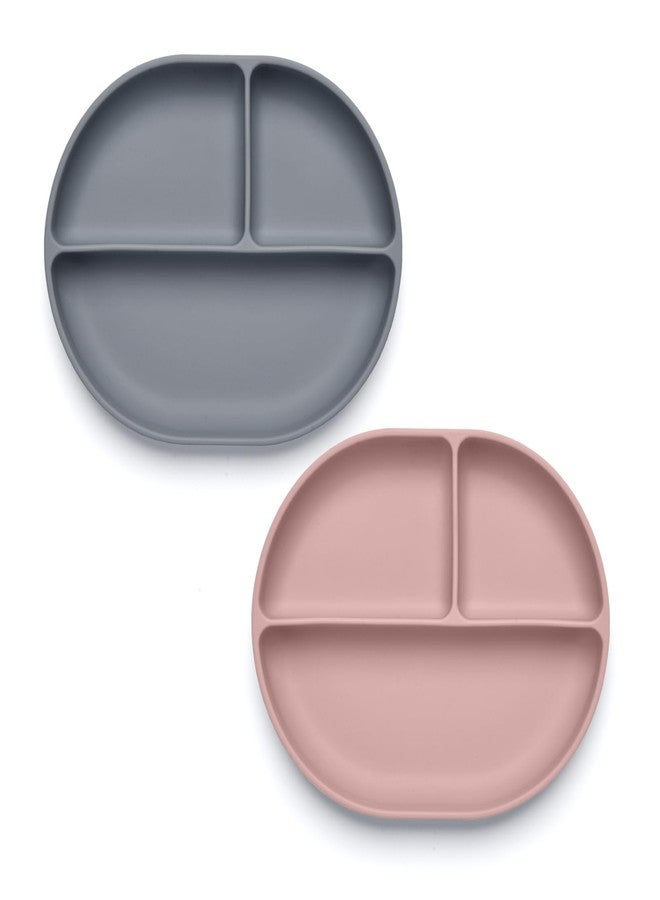 Imagination Junction Silicone Plate Set, 100% food-grade silicone material, with suction cups at the bottom, Baby Led Weaning Supplies (Grey, pink) - Image 1