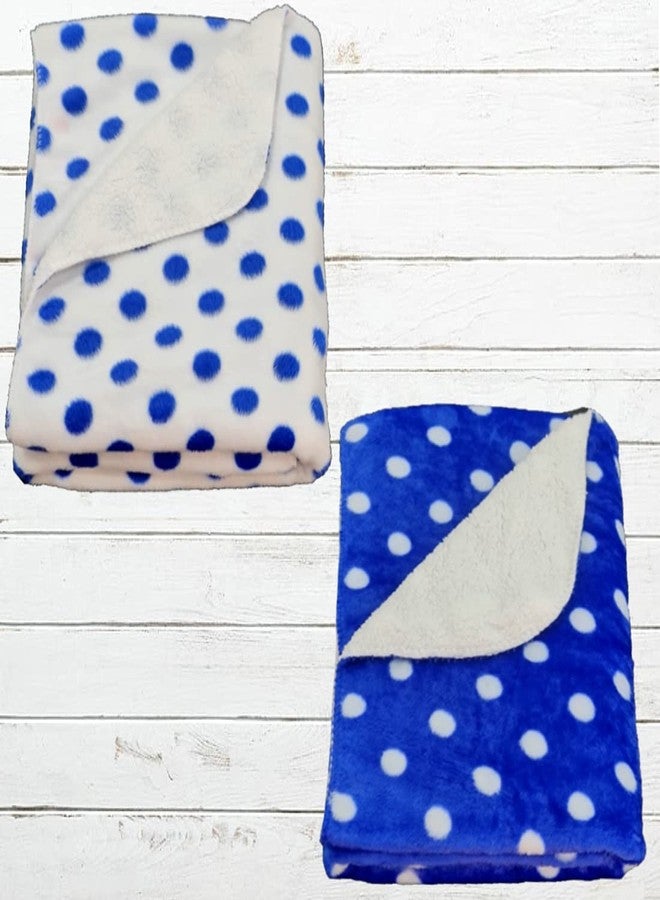 First Kick Baby Blankets New Born Combo Pack of Polka Printed Wrapper Durable Fleece Polyester Towel Cum Baby Sleep Crib Wrapping Sheet (100 cm x 75cm, 0-12 Months) Pack of 2 White Blue - Image 1