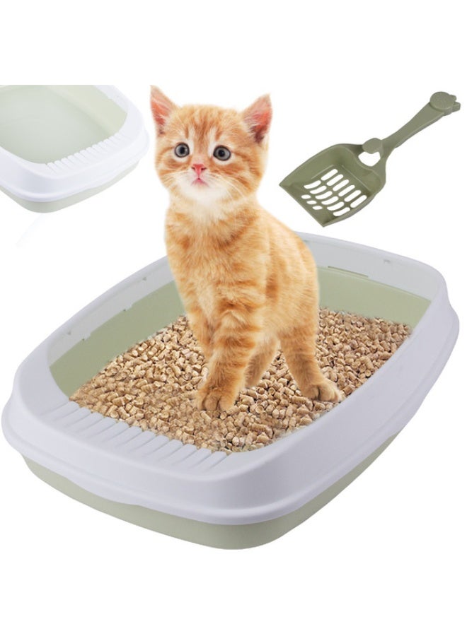 Cat Litter Tray Box Litter Box with High Side Anti-Splashing Cats Litters Pan Kitten Toilet with Litter Sifting Scoop with Scoop Kitten Detachable Rim Easy Cleaning White - Image 1