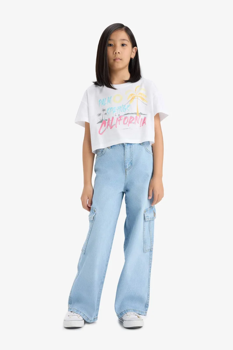 ديفاكتو Girl Crew Neck Crop T-Shirt