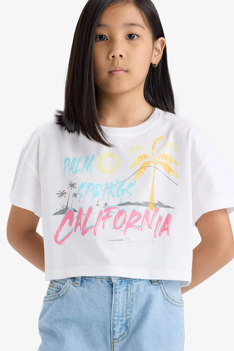 ديفاكتو Girl Crew Neck Crop T-Shirt