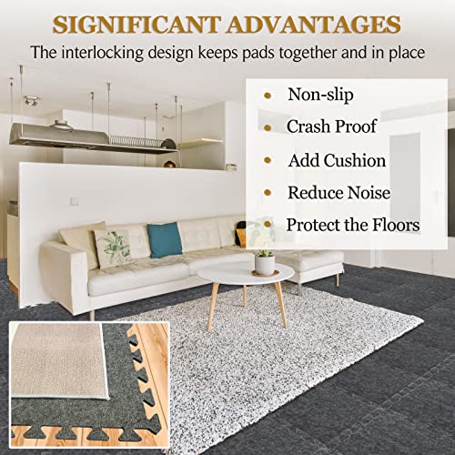 BXI Soundproof Interlocking Rug Pad 10 Pcs, 11x 11 x 0.4 inches Non Slip Rug Pads, High Density Noise Reduction Puzzle Felt Carpet Padding, Rug Mat Protects and Adds Cushion for Hardwood Floors - Image 3