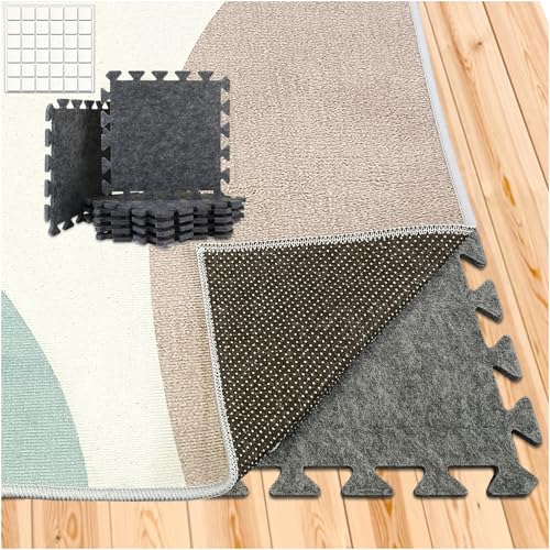 BXI Soundproof Interlocking Rug Pad 10 Pcs, 11x 11 x 0.4 inches Non Slip Rug Pads, High Density Noise Reduction Puzzle Felt Carpet Padding, Rug Mat Protects and Adds Cushion for Hardwood Floors - Image 1