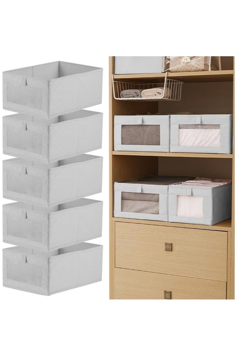 Beauenty 5PC's Clothes Storage Box – Foldable Wardrobe Organizer, Drawer Organizer, Made of Cotton. Ideal for Clothes & Books Storage Washable Closet Storage Basket for Neat and Efficient Organization. - Image 1