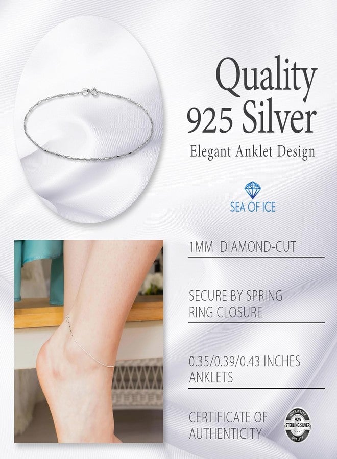 SEA OF ICE Sterling Silver Diamond-Cut Bar Station Rolo Chain Anklet - 1mm Anklet Size 9", 10" and 11" - Nickel-Free Jewelry (Sterling Silver, 9") - Image 5