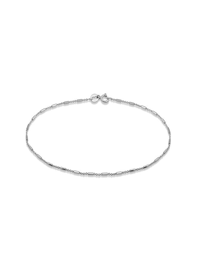 SEA OF ICE Sterling Silver Diamond-Cut Bar Station Rolo Chain Anklet - 1mm Anklet Size 9", 10" and 11" - Nickel-Free Jewelry (Sterling Silver, 9") - Image 1