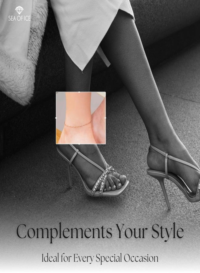 SEA OF ICE Sterling Silver Diamond-Cut Bar Station Rolo Chain Anklet - 1mm Anklet Size 9", 10" and 11" - Nickel-Free Jewelry (Sterling Silver, 9") - Image 4