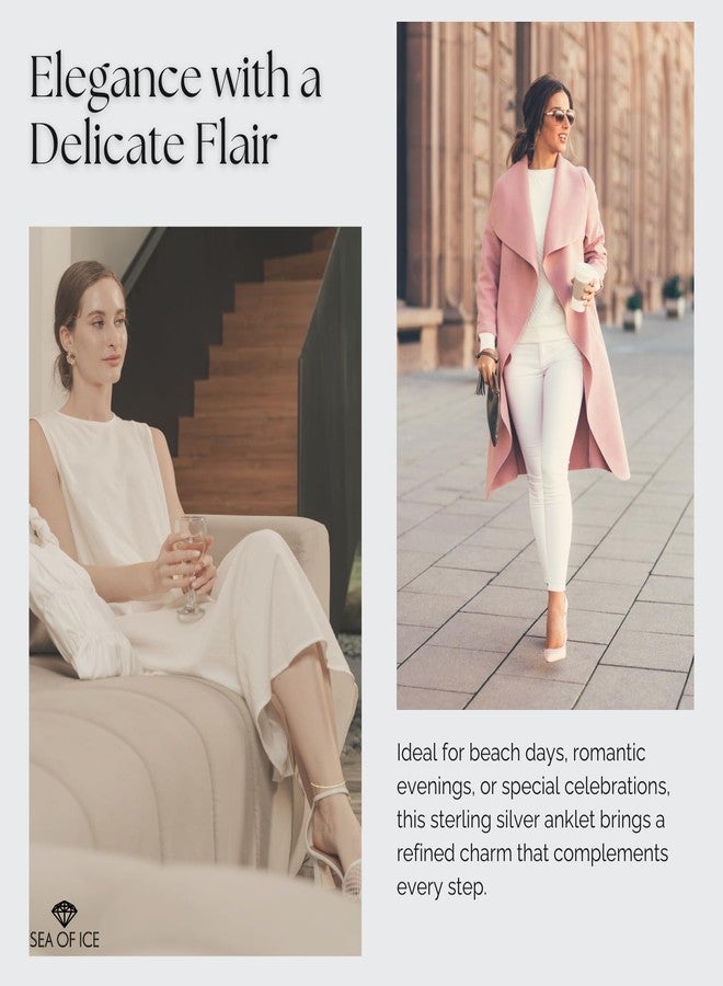 SEA OF ICE Sterling Silver Diamond-Cut Bar Station Rolo Chain Anklet - 1mm Anklet Size 9", 10" and 11" - Nickel-Free Jewelry (Sterling Silver, 9") - Image 3