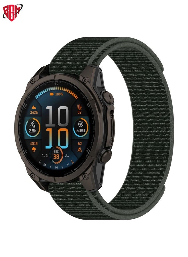 BGM Watch Band Strap For Garmin Fenix 8 AMOLED 43mm Nylon Hook and Loop Fastener 20mm Watch Band(Army Green)  - Image 1