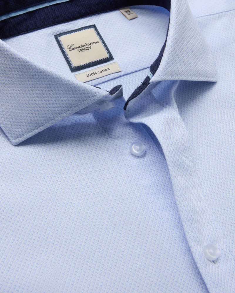 كاميتشسما Trendy Light Blue Textured Slim Comfort Shirt