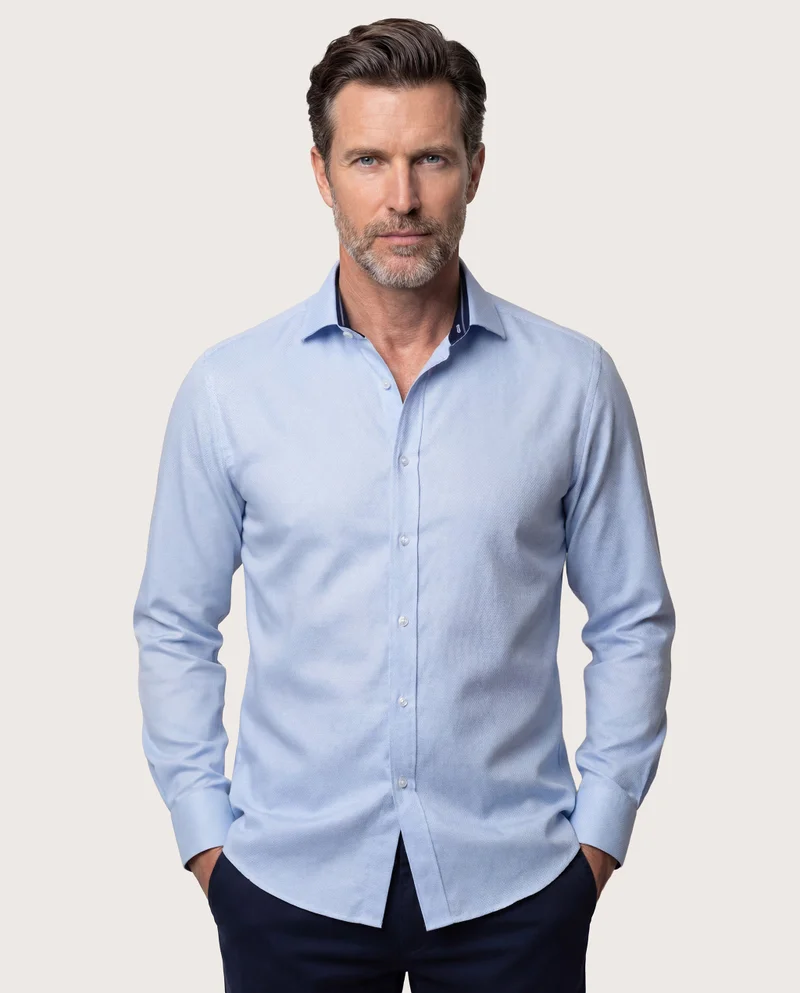 كاميتشسما Trendy Light Blue Textured Slim Comfort Shirt