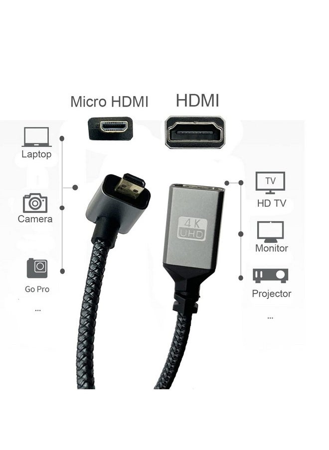 Seadream - 4K Angled Micro Hdmi To Hdmi Adapter Cable 2Pack Nylon Braided 90°Degree Micro Hdmi Male To Hdmi Female Cable (Type D To Type A) 4K@60Hz Hdr 3D 18Gbps (Down Angled) - Image 1