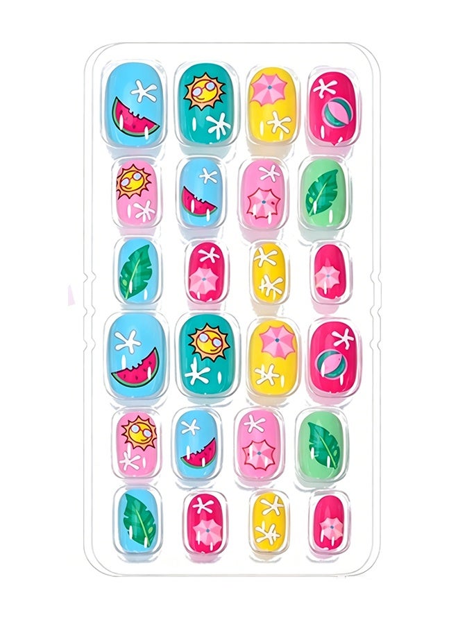 DOUBORQ Nail Stickers —False Nails Multicolour,120Pcs 5 Days Cute Design Nail Tips for Children Press On False Nails Set Manicure DIY,#5 - Image 2