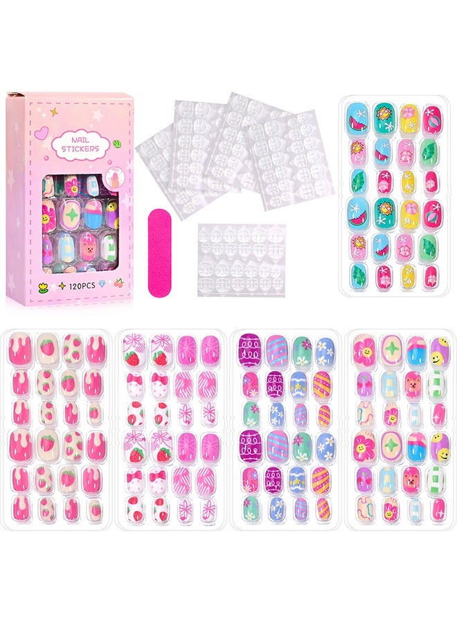 DOUBORQ Nail Stickers —False Nails Multicolour,120Pcs 5 Days Cute Design Nail Tips for Children Press On False Nails Set Manicure DIY,#5 - Image 1