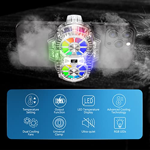 TRILINK Phone Cooler for Gaming with Dual Cooling Fans - Advanced Phone Cooling Technology - RGB LEDs - Ultra-Quiet - Output Function - LED Temperature Display for Android iPhone iOS Game Radiator - Image 2
