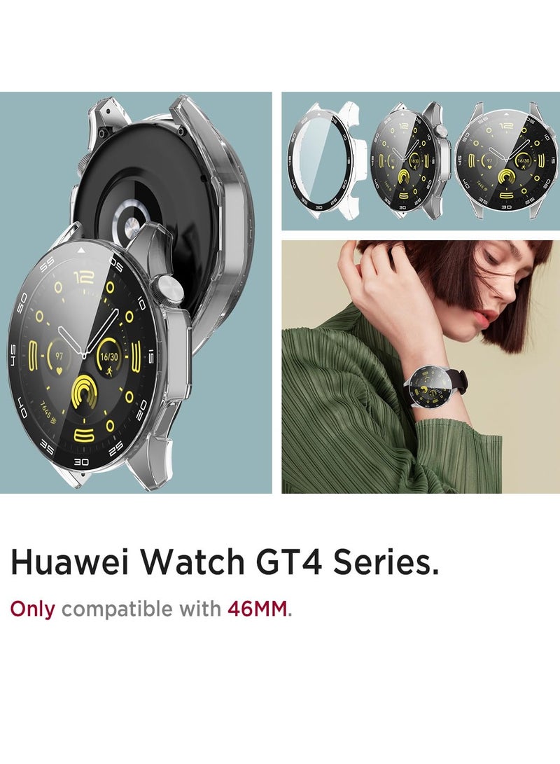 SYOSI 2 Pack Case Compatible with Huawei Watch GT4 46mm, Hard PC Bumper with HD Clear Tempered Glass Screen Protector, Shell with Scale, Full Protection Slim Cover for Huawei Watch GT4 - Image 2