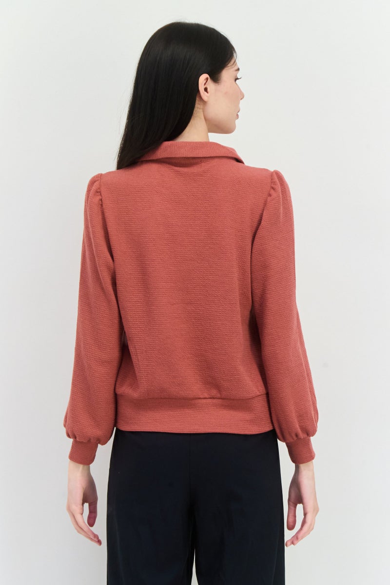 89th + Madison Women Spread Collar Textured Sweater, Rust  - Image 3