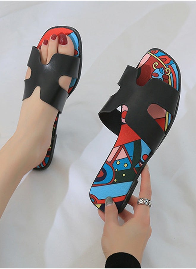 ZCM-HAPPY Ladies Fashion Summer Slippers Outdoor and Indoor Flat Beach Sandals  - Image 1