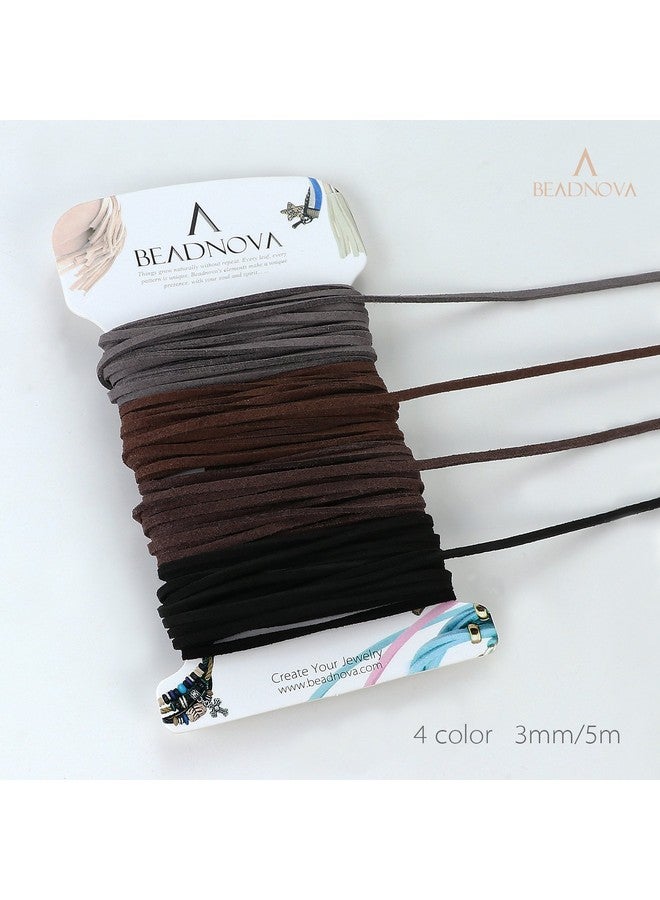 BEADNOVA Leather Cord For Jewelry Making Leather String Suede Cord Leather Strips For Crafts Faux Lace Thread For Bracelets (4 Colors 3.3 Yard 3Mm) - Image 2