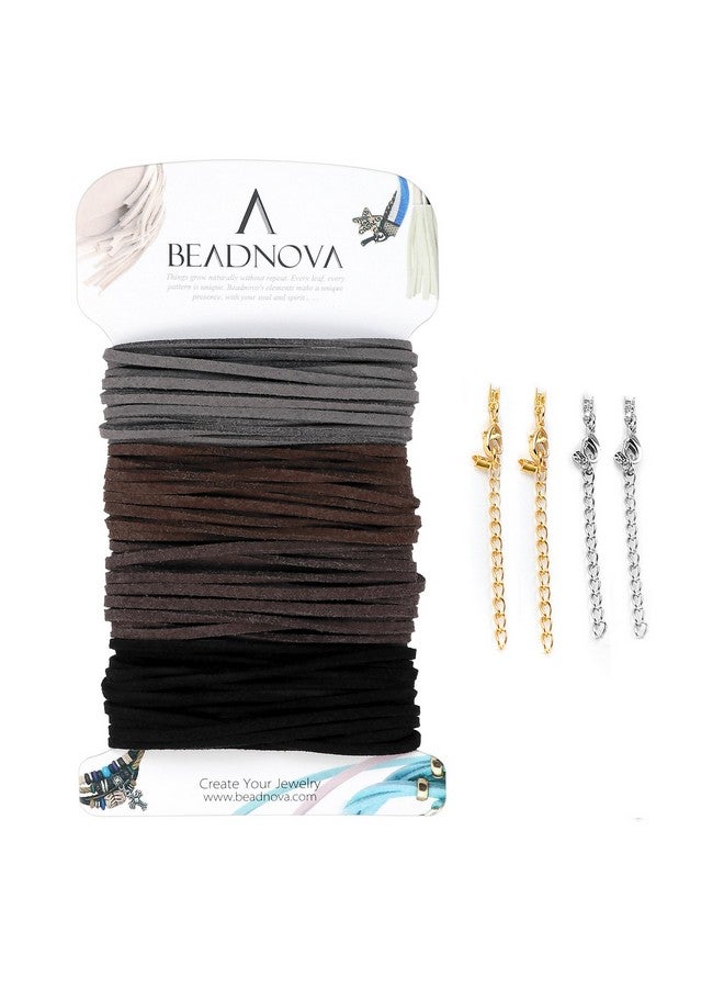 BEADNOVA Leather Cord For Jewelry Making Leather String Suede Cord Leather Strips For Crafts Faux Lace Thread For Bracelets (4 Colors 3.3 Yard 3Mm) - Image 1