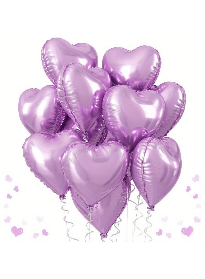10 Pcs 18-Inch Pearlescent Light Purple Heart Foil Balloons – Love-Shaped Balloons for Birthday, Wedding, Baby Shower, Valentine’s & Party Decorations