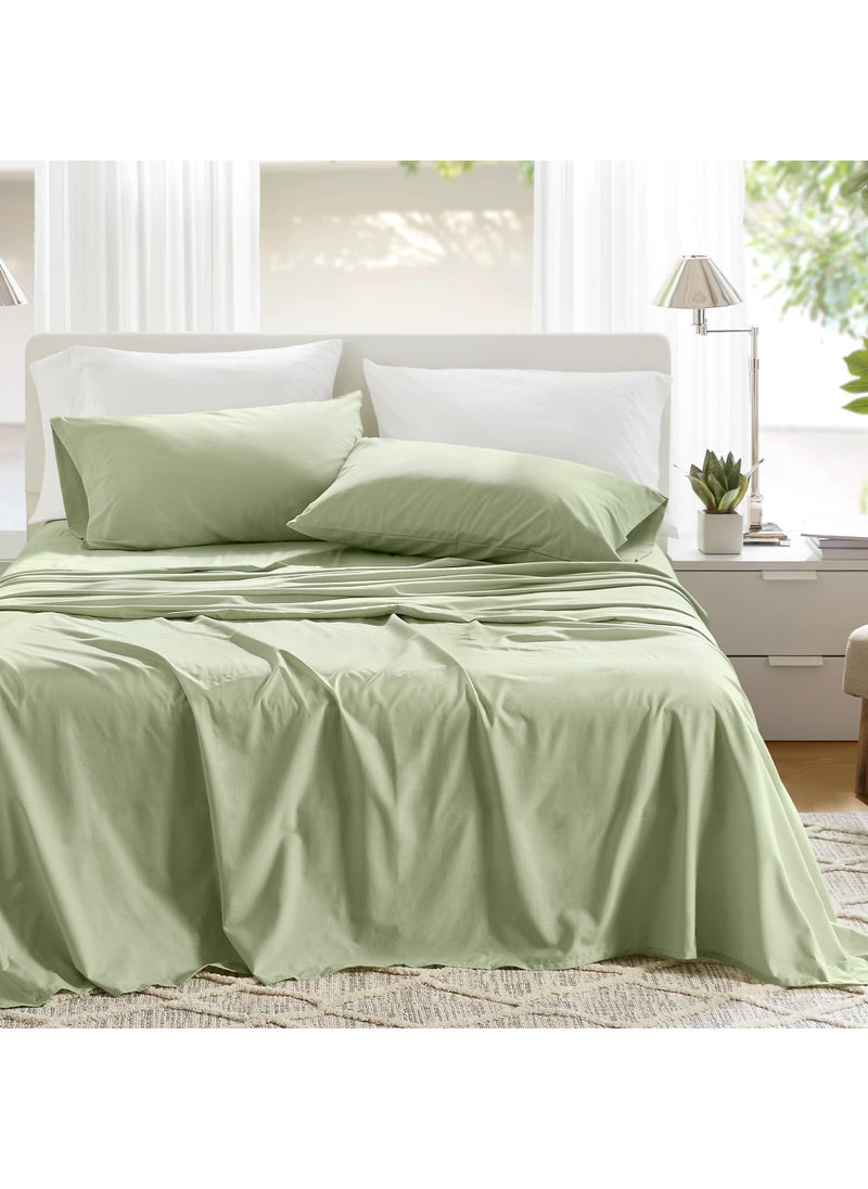 Comfort Spaces Comfort Spaces 100% Cotton Sheets Twin  Breathable & Soft Cotton Sheets  Naturally Cool Cotton Bed Sheets with 12"" Elastic Pocket Fits up to 14"" Mattress  All Seasons Sheet Set  Sage Green 3 Piece  - Image 1