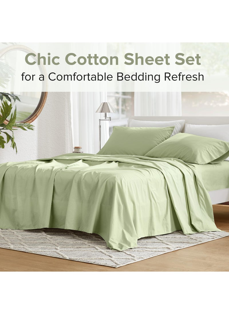 Comfort Spaces Comfort Spaces 100% Cotton Sheets Twin  Breathable & Soft Cotton Sheets  Naturally Cool Cotton Bed Sheets with 12"" Elastic Pocket Fits up to 14"" Mattress  All Seasons Sheet Set  Sage Green 3 Piece  - Image 2