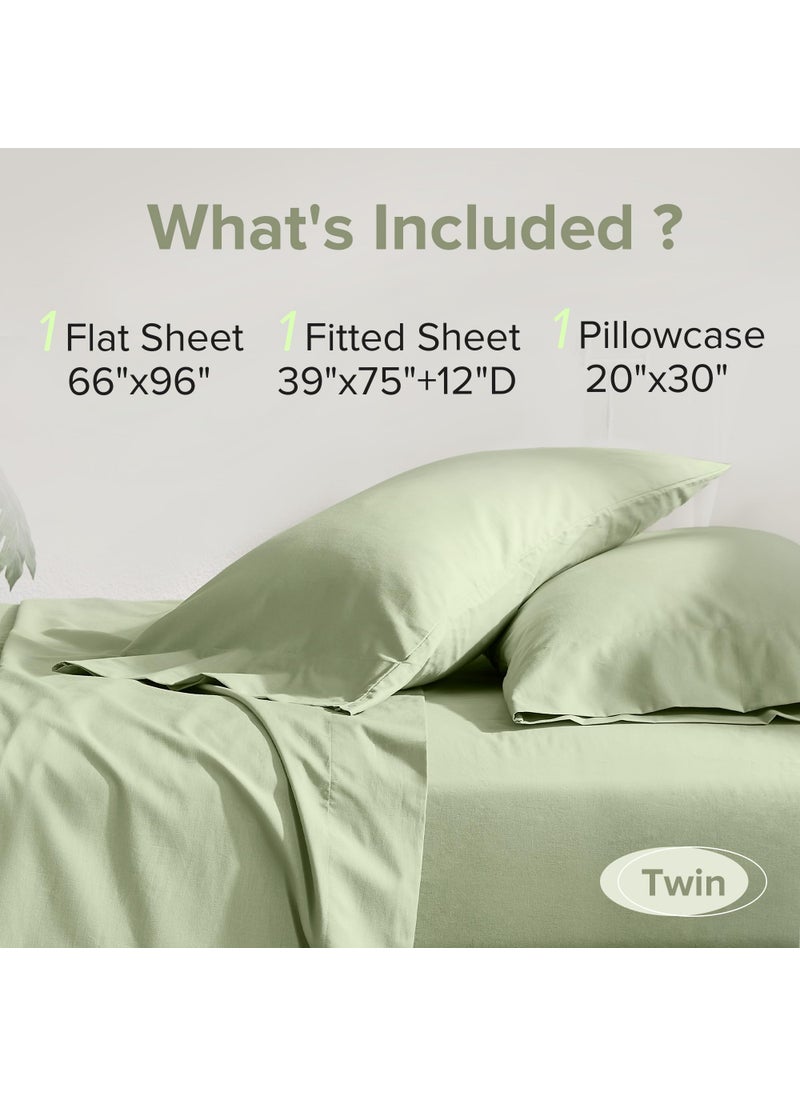 Comfort Spaces Comfort Spaces 100% Cotton Sheets Twin  Breathable & Soft Cotton Sheets  Naturally Cool Cotton Bed Sheets with 12"" Elastic Pocket Fits up to 14"" Mattress  All Seasons Sheet Set  Sage Green 3 Piece  - Image 4