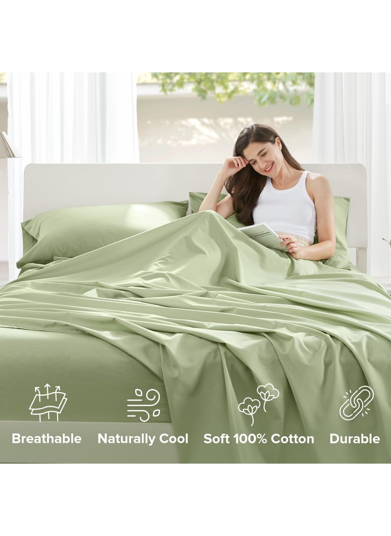 Comfort Spaces Comfort Spaces 100% Cotton Sheets Twin  Breathable & Soft Cotton Sheets  Naturally Cool Cotton Bed Sheets with 12"" Elastic Pocket Fits up to 14"" Mattress  All Seasons Sheet Set  Sage Green 3 Piece  - Image 3