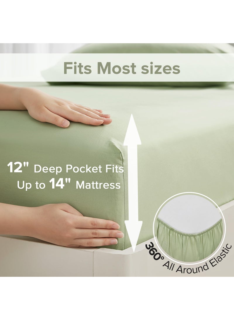Comfort Spaces Comfort Spaces 100% Cotton Sheets Twin  Breathable & Soft Cotton Sheets  Naturally Cool Cotton Bed Sheets with 12"" Elastic Pocket Fits up to 14"" Mattress  All Seasons Sheet Set  Sage Green 3 Piece  - Image 5