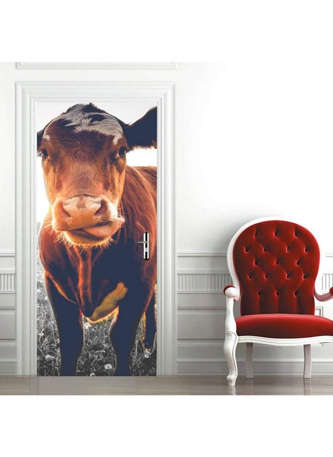 Alwayspon Modern Art Cow Door Mural Sticker Peel And Stick Vinyl Refrigerator Cover/Wrap Sticker Removable Wallpaper For Home Decor 30.3X78.7Inch/77X200Cm T23377  - Image 4