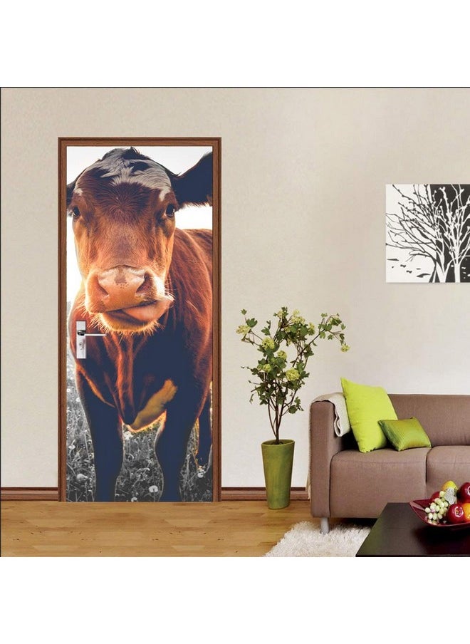 Alwayspon Modern Art Cow Door Mural Sticker Peel And Stick Vinyl Refrigerator Cover/Wrap Sticker Removable Wallpaper For Home Decor 30.3X78.7Inch/77X200Cm T23377  - Image 1