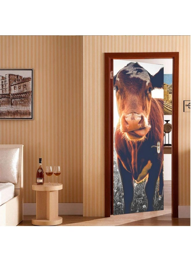 Alwayspon Modern Art Cow Door Mural Sticker Peel And Stick Vinyl Refrigerator Cover/Wrap Sticker Removable Wallpaper For Home Decor 30.3X78.7Inch/77X200Cm T23377  - Image 3