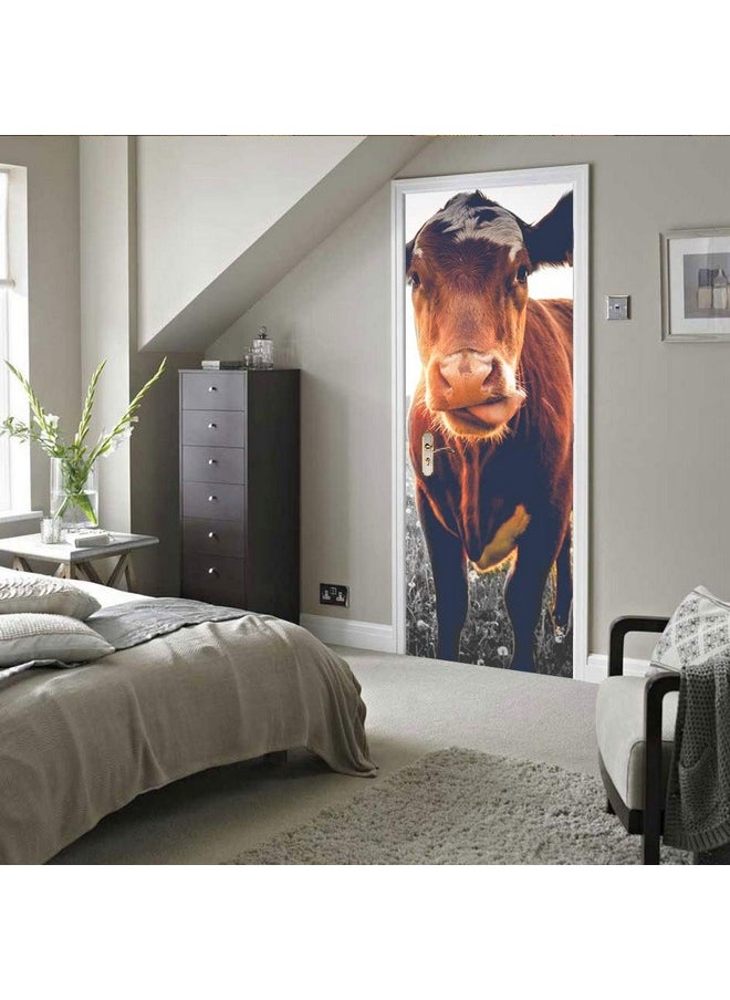 Alwayspon Modern Art Cow Door Mural Sticker Peel And Stick Vinyl Refrigerator Cover/Wrap Sticker Removable Wallpaper For Home Decor 30.3X78.7Inch/77X200Cm T23377  - Image 2