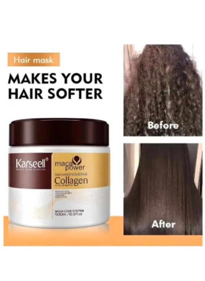 Karseell Carsil 2-Piece Collagen Maca Moisturizing Hair Treatment Mask with Argan Oil and Coconut Oil for Dry and Damaged Hair for All Hair Types, 16.9 oz., 500 ml  - Image 3