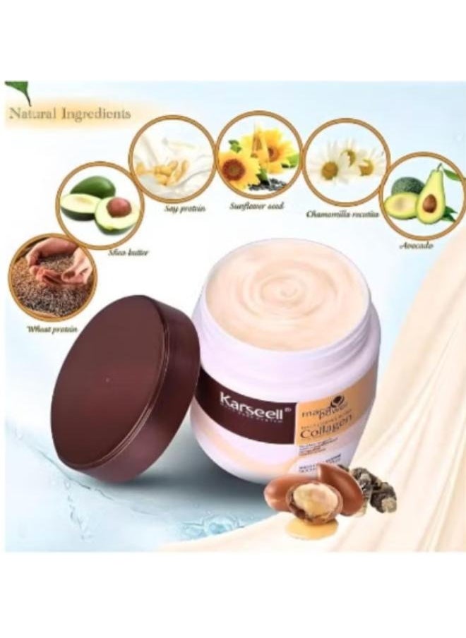 Karseell Carsil 2-Piece Collagen Maca Moisturizing Hair Treatment Mask with Argan Oil and Coconut Oil for Dry and Damaged Hair for All Hair Types, 16.9 oz., 500 ml  - Image 5