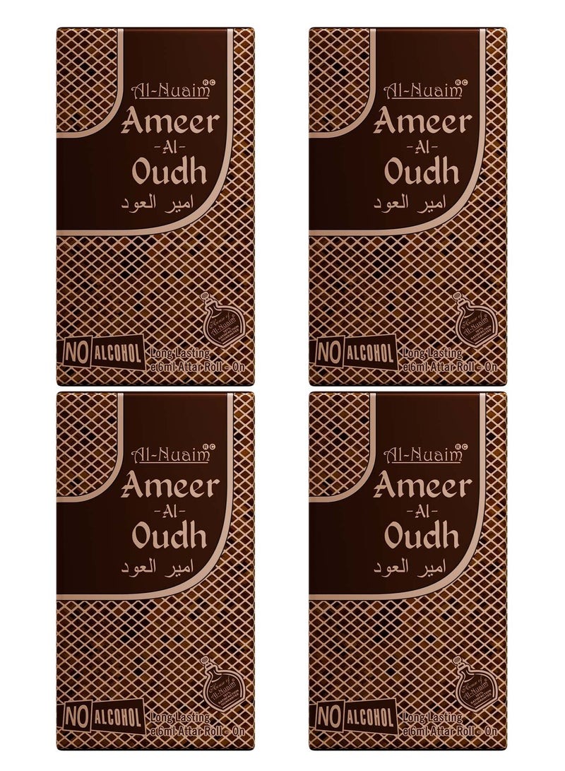 Al Nuaim Al-Nuaim Gold Series Ameer Al Oudh Attar Roll On for Men & Women - Pack of 4 (6ml Each) | Alcohol Free Attar | Captivating Fragrance - Image 1