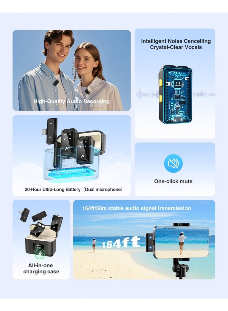 X-level Wireless Microphone for iPhone, iPad, Android(Lightning/USB C), Dual Microphones 20 H Battery Life, Mini Microphone, Cordless Double Mics for Video Recording, YouTube, TikTok, 164FT - Image 5